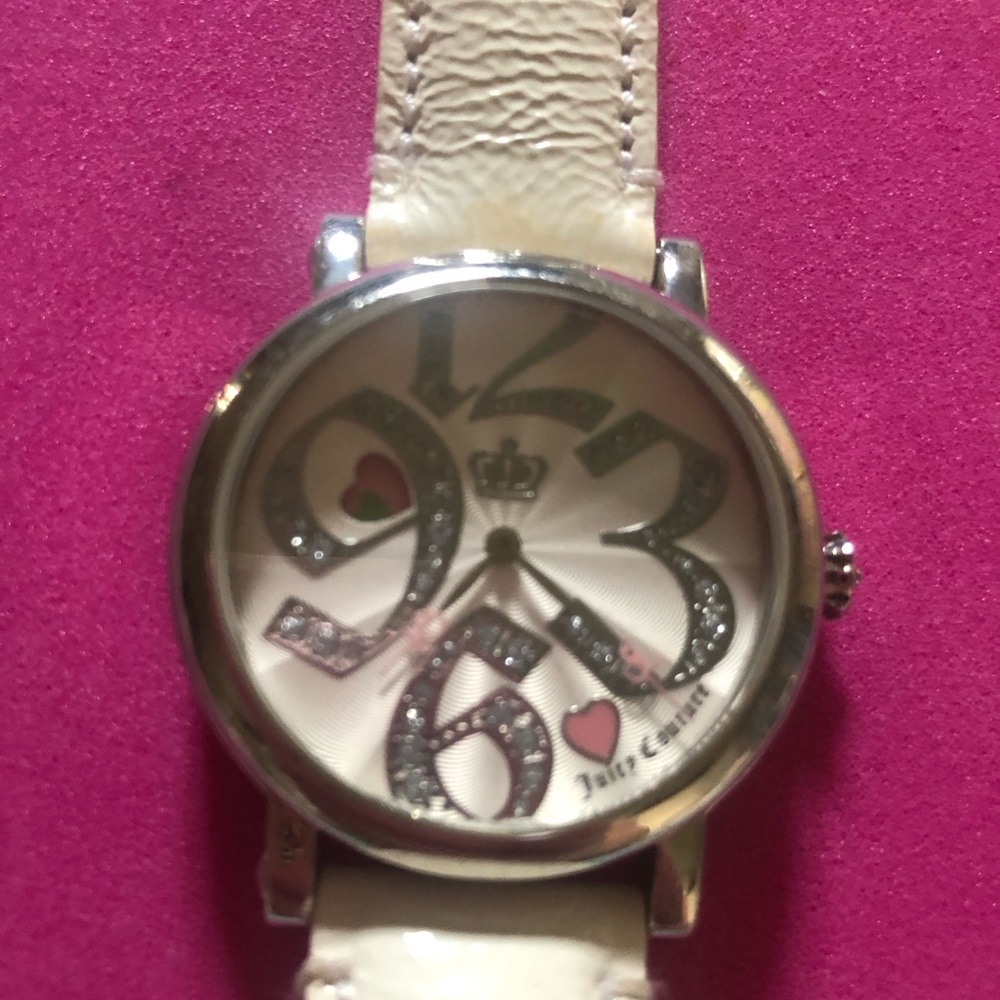 Juicy Couture White Patent Leather Watch with Heart Accents